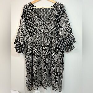 Anthropologie Akemi + Kin Brooke Black Cream Boho Eyelet Swing Dress Women’s  10